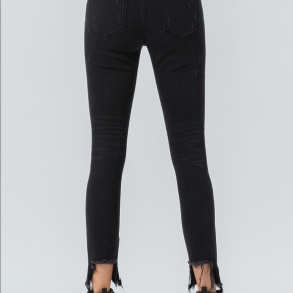 Midrise distressed shark bite skinny black jean - Picture 7 of 7